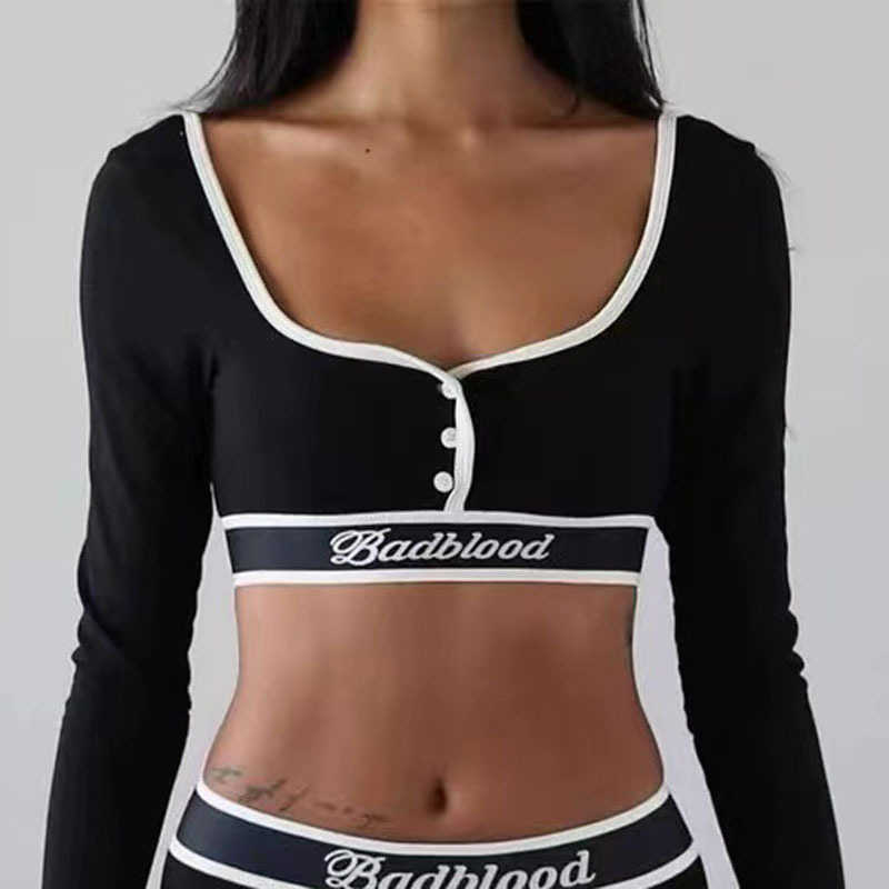 Yoga Outfit Badblood Short Long Sleeved T-shirt for Female Niche Spicy Girls American Style Minimalist Casual Yoga Sports Bra Vest H250307 G6CG