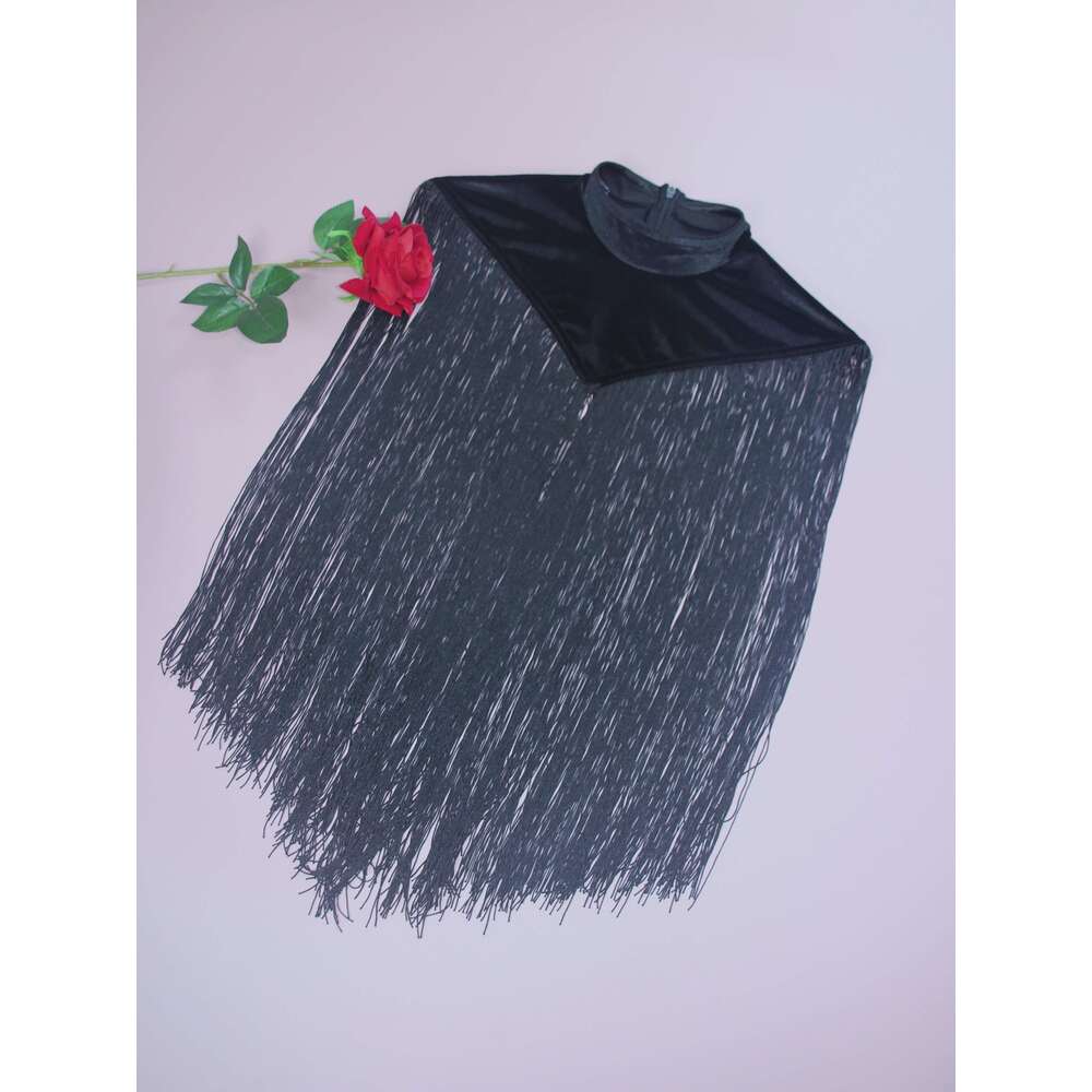 Vintage Mandarin Collar Tassel Cape, Polyester Non-Stretch Solid Color Flared Hem, Regular Fit, Woven H-e Contour, Spring/Summer/Fall