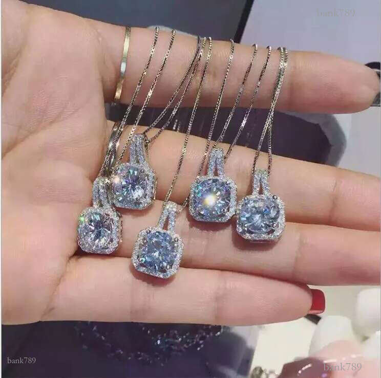 Fashion Simple Jewelry 925 Sterling Silver Round Cut 5A Cubic Zirconia CZ Party Clavicle Chain Diamond Women Cute Necklace Pendant G