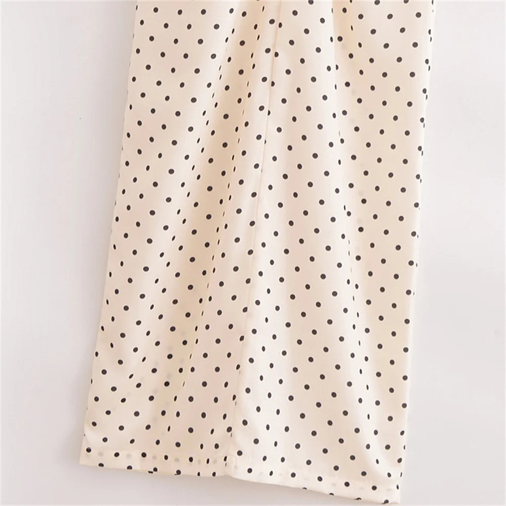 UNIZERA autumn womens fashion slim fit lapel sleeveless polka dot mid length waist slimming pleated Midi dress 250310