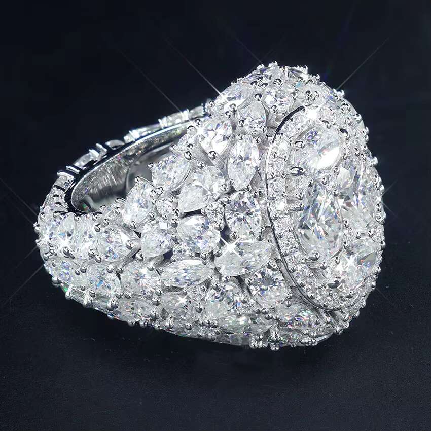 Moissanite Sterg Sier Custom JewelryVVS Lab Dia Hip Hop Heart Ring