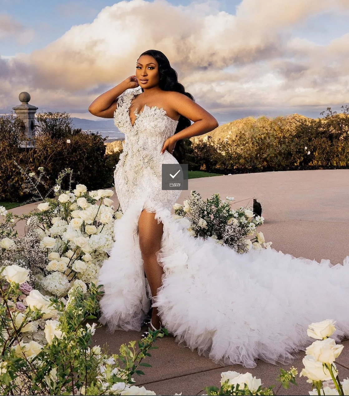 2025 Plus Size Mermaid Wedding Dress Bridal Gowns for Bride Illusion Bead Pearls Rhinestones Decorated Side Split Ruffles Wedding Gowns for Marriage G