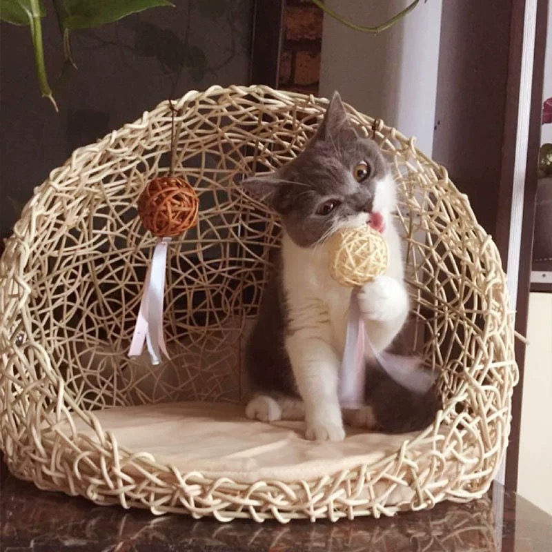 Summer Four Seasons Universal Vine Weaving Kitten Bed Cat Supplies Pet House Toys Detachable Washable Dog Nest Cool