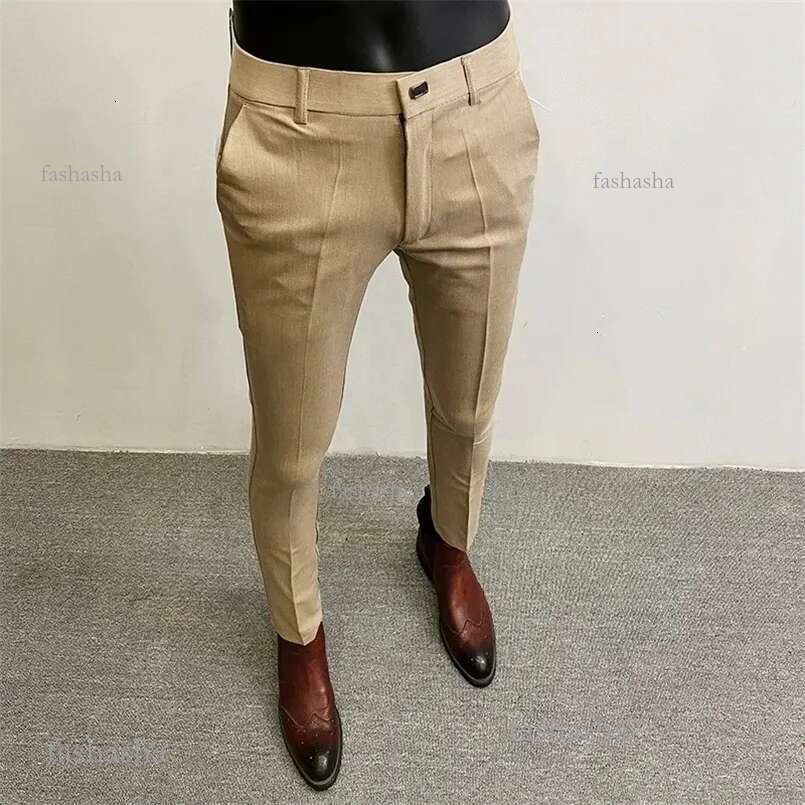Men Suit Pants 2024 Spring Formal Trousers Stretch Slim Pantalone Hombre Solid Casual Dress Clothing 240906