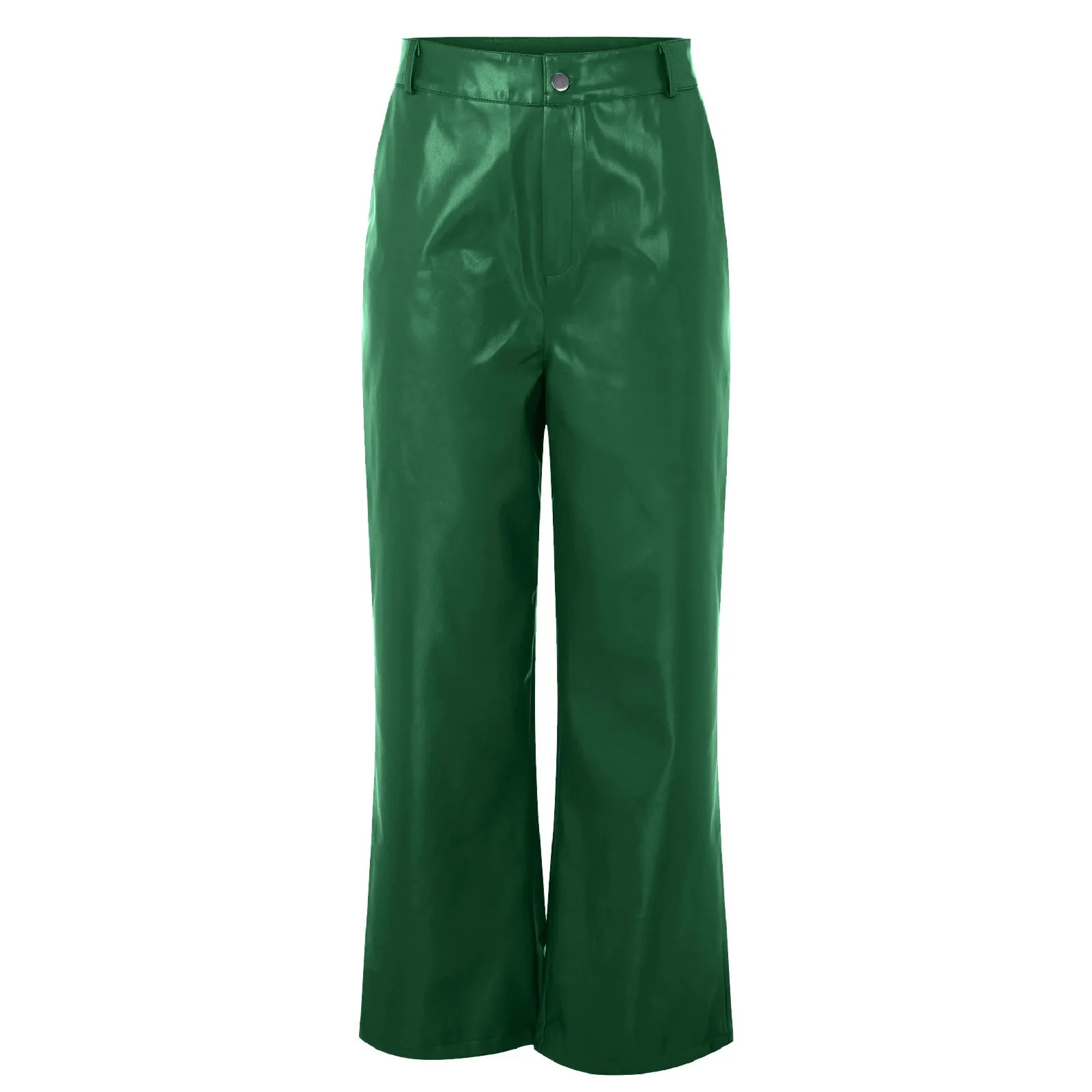 Elastic Straight Tube Womens Trouser Fashion Pu Leather Ladies Pants Vertical Tube Casual Pants For Fine Women Stylish Women 250305