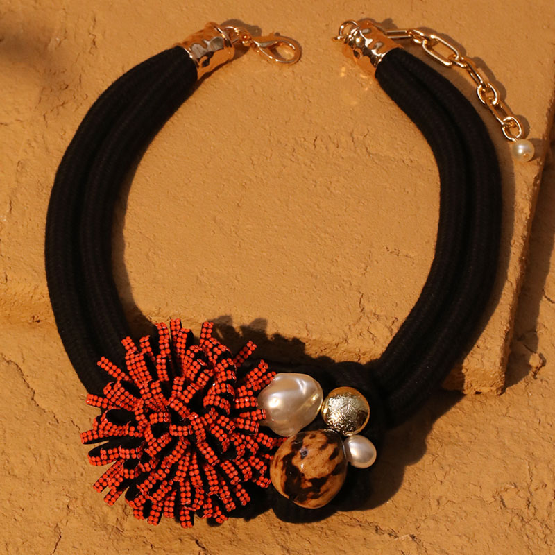 Statement Necklace with Red Flower Design for Women Trendy Wedding Party Jewelry Accessory