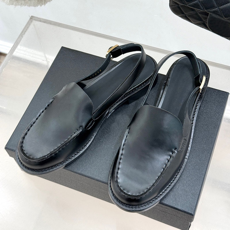 Top New letter round toe Buckle Strap slingback Flat sandals slides slip on Dress shoes Beach shoes Real leather loafers Luxury designer flats shoes for womens