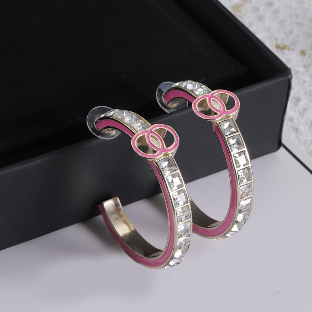 Classic Ear Stud Earrings Crystal Hoop Earring Pearl 925 Silver High Quality Copper Stamp Letter Earring Womens Wedding Party Jewelry Accessories