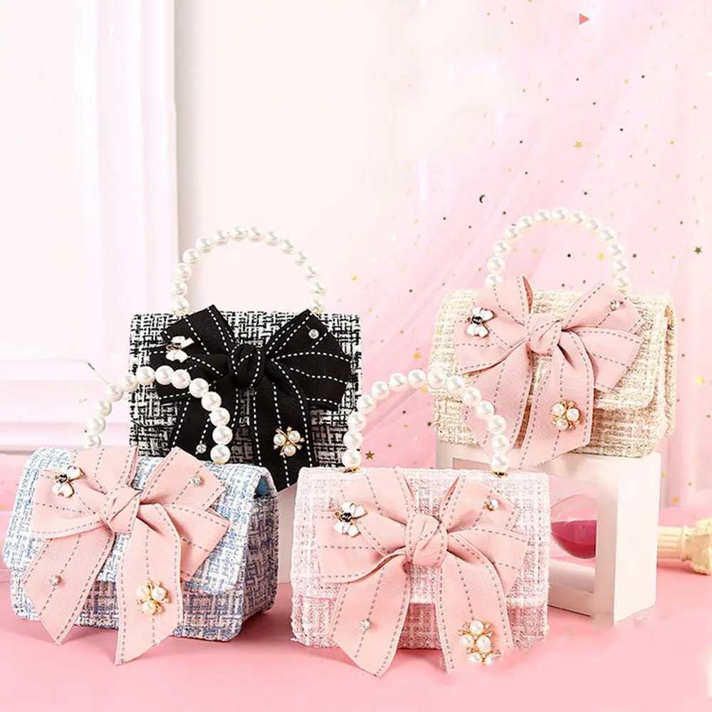 New Fashion Mini Korean Handbags Kids Purses Bow-knot Crossbody Cute Pearl Hand Bags Tote Little Girl Small Party Coin PouchT250310