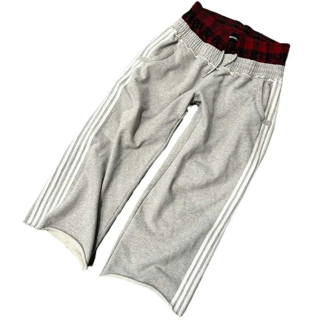 Retro Harajuku style striped mens casual pants high waist straight leg loose fit suitable for hip-hop sports pantsT250319
