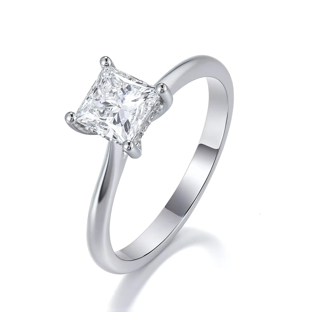 Real Lab Diamond Solitaire Ring 18k 14k 10k Gold 925 Silver Princess Cut Moissanite Engagement Rings for Women