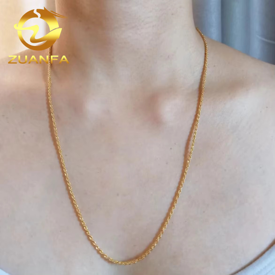 Trendy AU750 18k Solid Real Gold 1.6mm 1.8mm 2.5mm Rope Chain Necklace Link Chain Fashion Jewelry Pure Yellow Gold Rope Chain