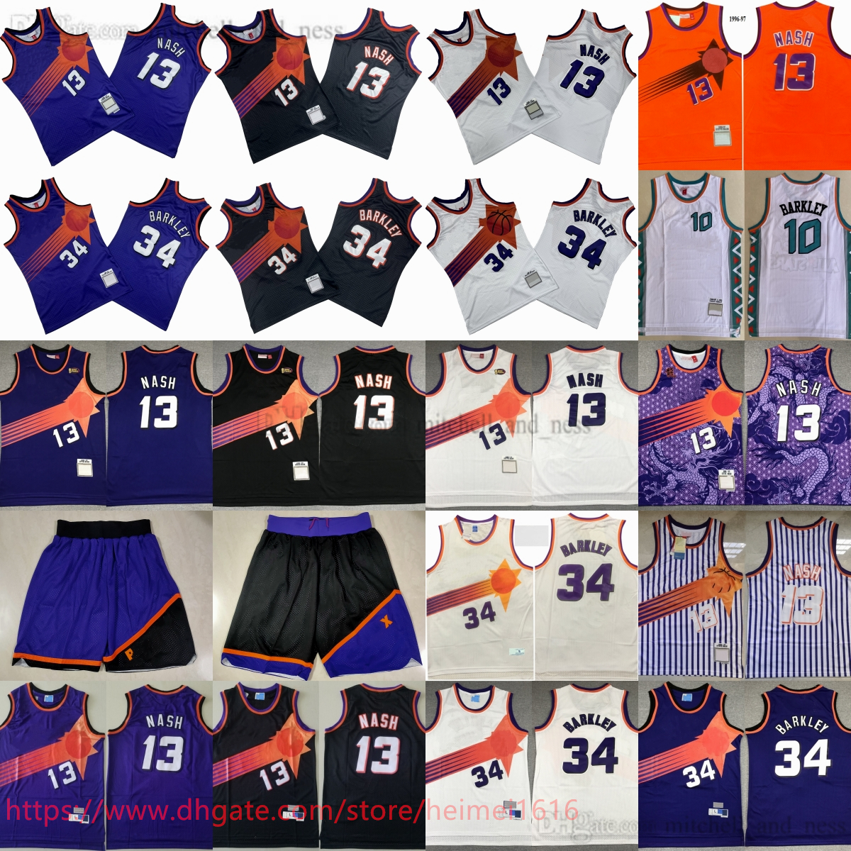 1996-97 Classic Retro Basketball 13 Steve Nash Jersey Vintage 1996 All-Star Stitched 34 Charles Barkley Jerseys Black White Purple Orange Breathable Sport Shirt