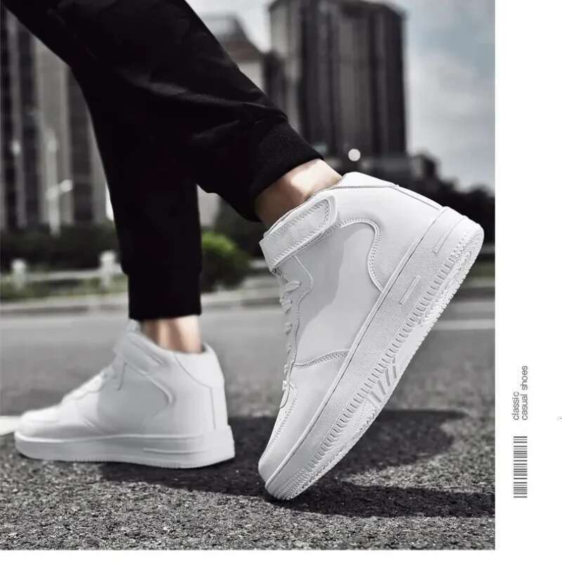 High Top Board Outdoor Leisure Sports Solid Color Wear-resistant S upport Non-sli p Lace-up Walking Shoes