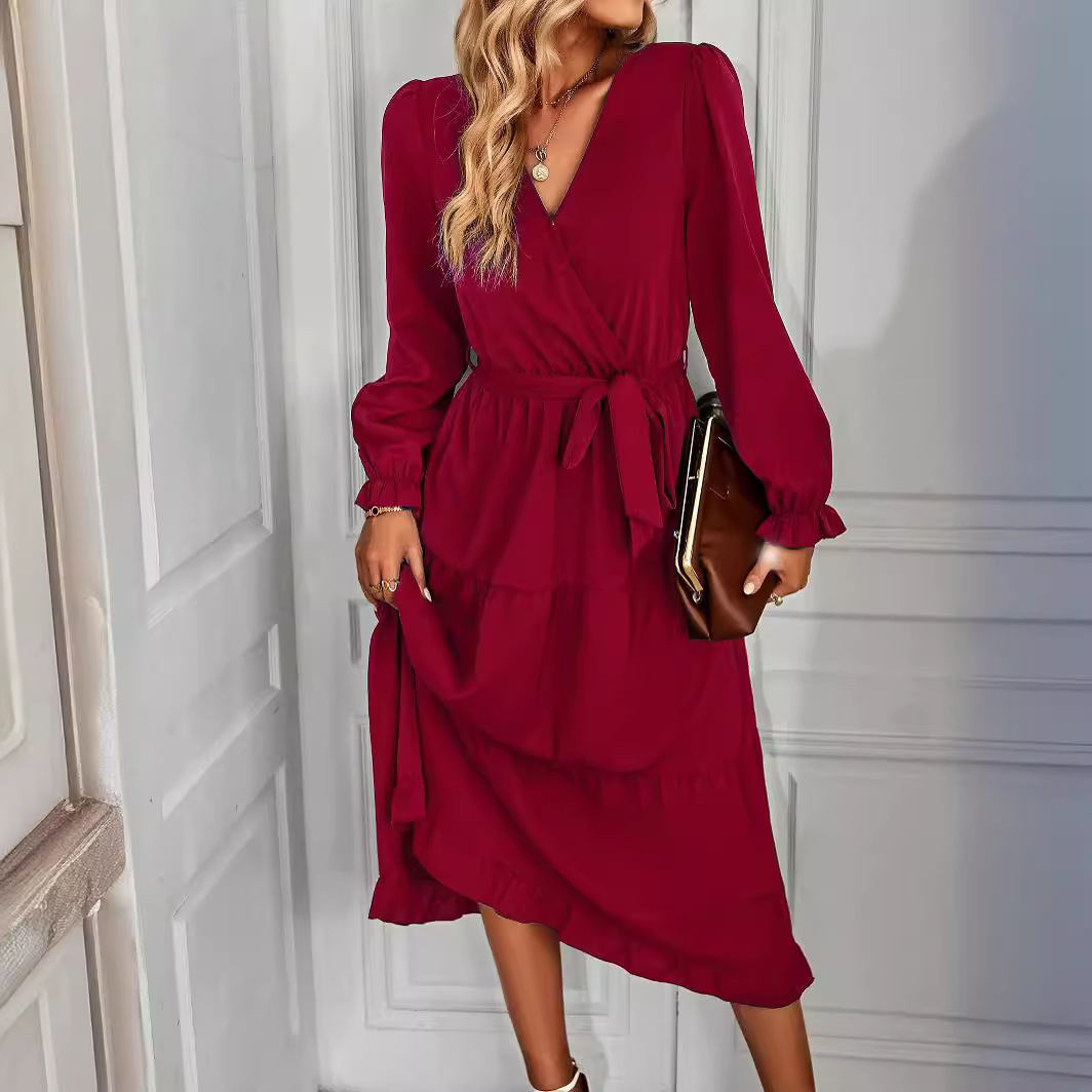 MU2290 Spring and Summer New Style Solid Color Large Swing Casual Dress Cross-border New Product Women's Long Dress
