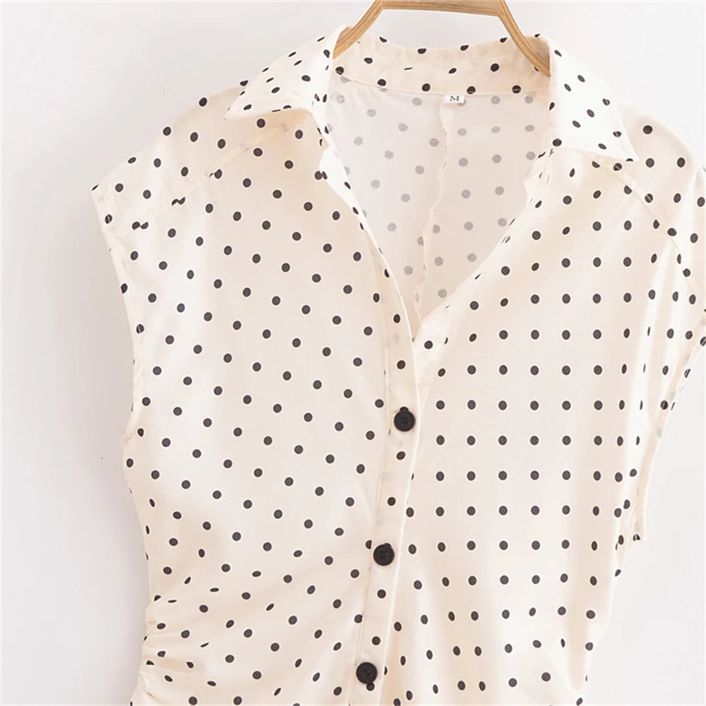 UNIZERA autumn womens fashion slim fit lapel sleeveless polka dot mid length waist slimming pleated Midi dress 250310