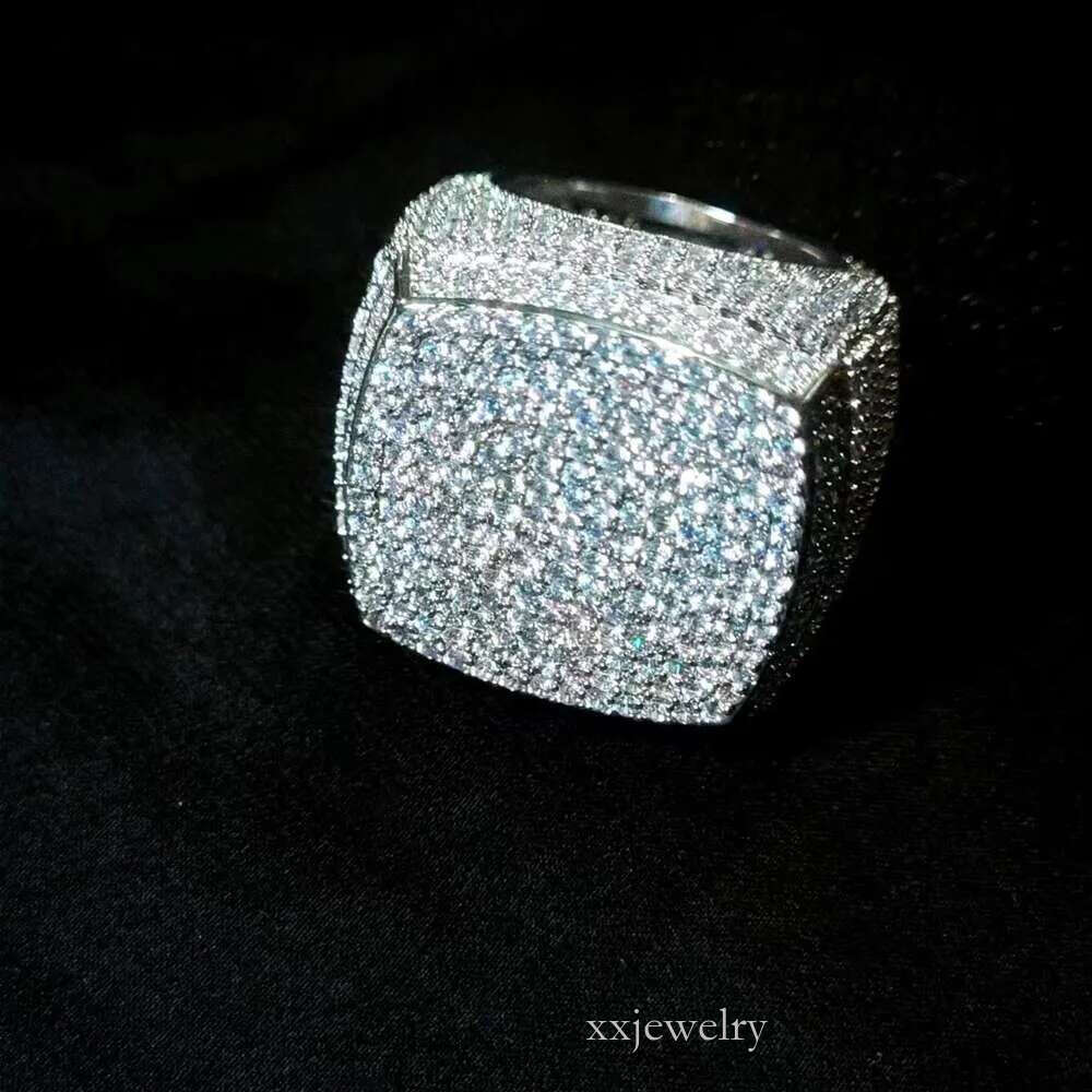 Fashion fine jewelry vvs Moissanite Ice Out Ring Men's Hip hop ring Gold plated Sterg Sier Dia