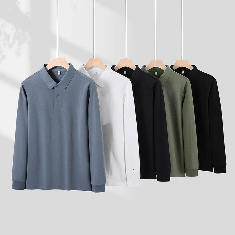 Cotton long sleeved polo shirt business casual Korean version solid color men's fashion trend lapel t-shirt tracksuit