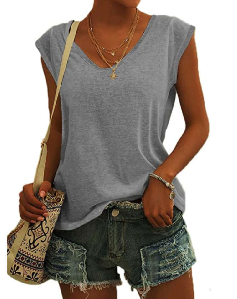 2025 New Womens Solid Color V-neck Cap Sleeves Loose T-shirt Summer Printing Short Sleeve Slim Crop Top Casual Graphic T Shirts Street Activity Crop T