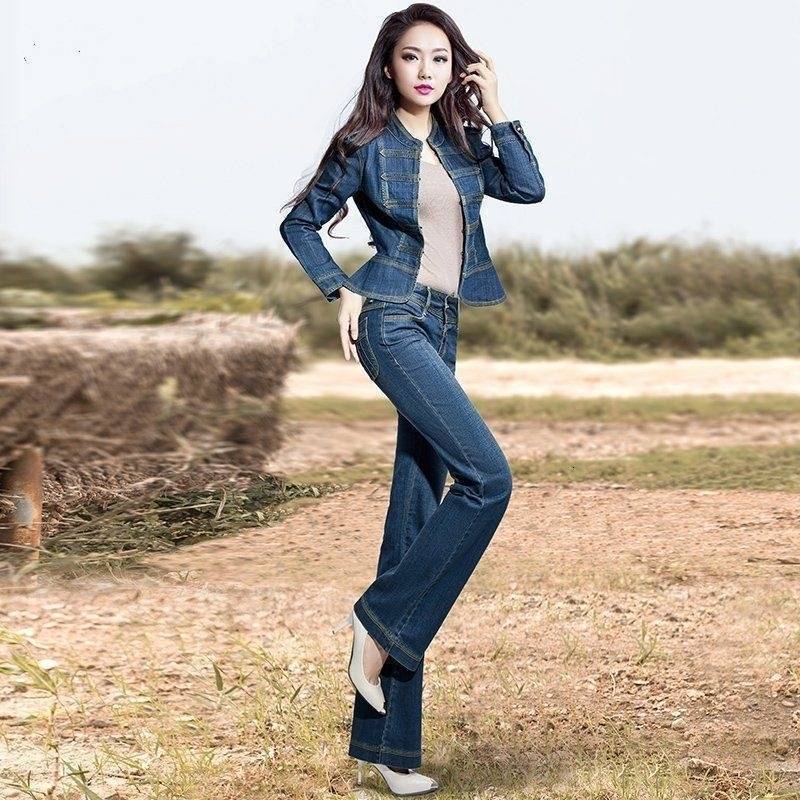 2025 Spring and Autumn denim suit womens short denim jacket paired with jeans fashion two-piece set Korean version denim shirt 201109