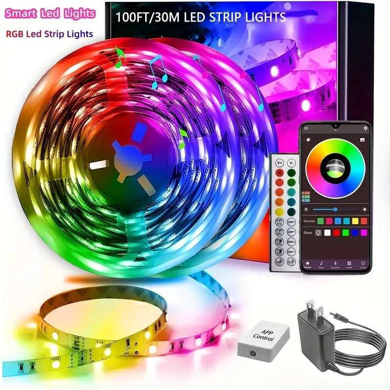 100ft(2 Rolls Of 50ft)LED Strip Lights For BedroomSmart Rope Strip Lights With 44-Key RemoteRGB Color Changing Music Sync Z250311