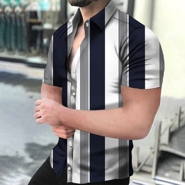 Print Shirt Patchwork Club Party Summer Beach Hawaiian Summer Casual Short Sleeve Shirts Fashion Men Shirt Striped shirt for Men