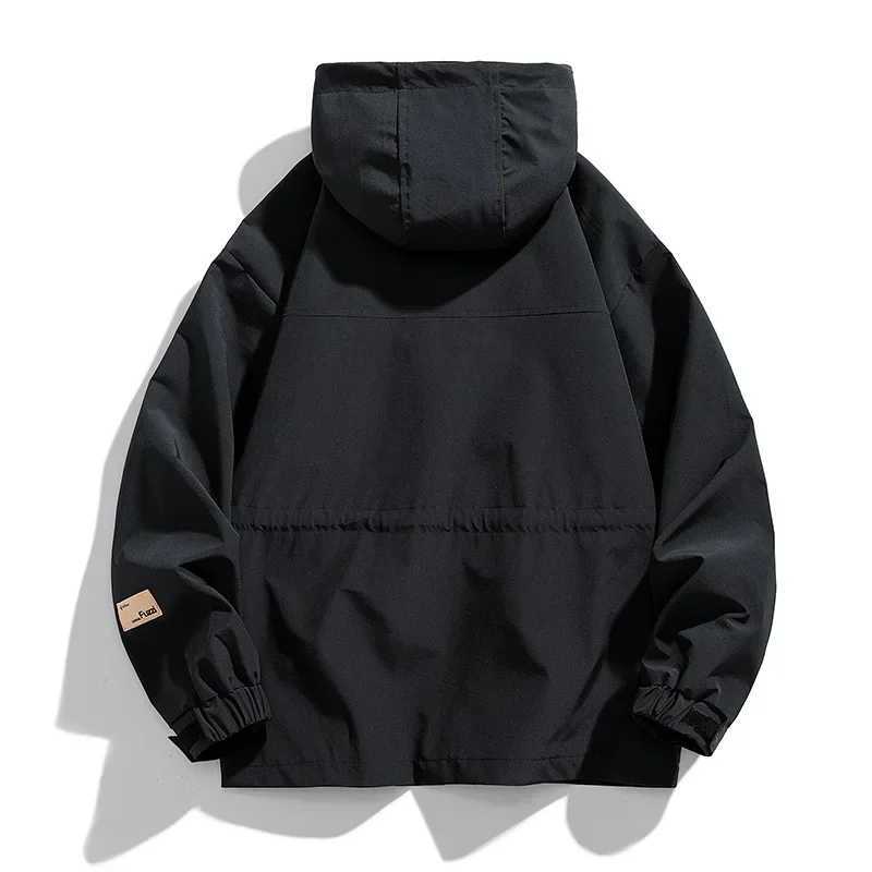 9XL Large Size Jacket Mens Spring Autumn Multi-pocket Cargo Jackets Loose Workwear Jacket Hooded Youth Coats Tops Mens ClothesT250311