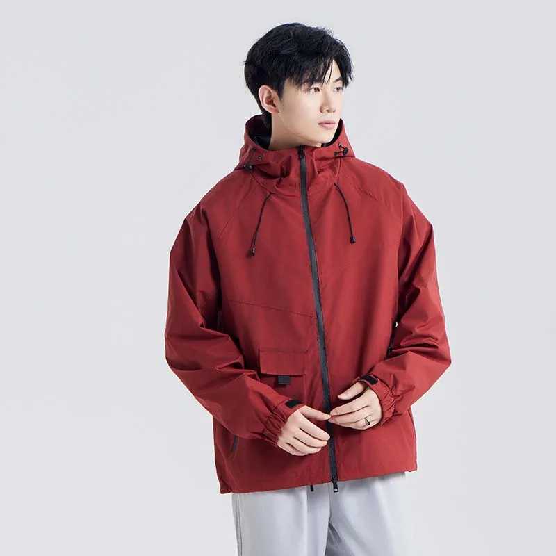 Hiking Jacket Men Breathable Hooded Loose Hood Windbreaker Outdoor Sports Climbing Jacket Camping Fishing Solid Color JacketsT250311