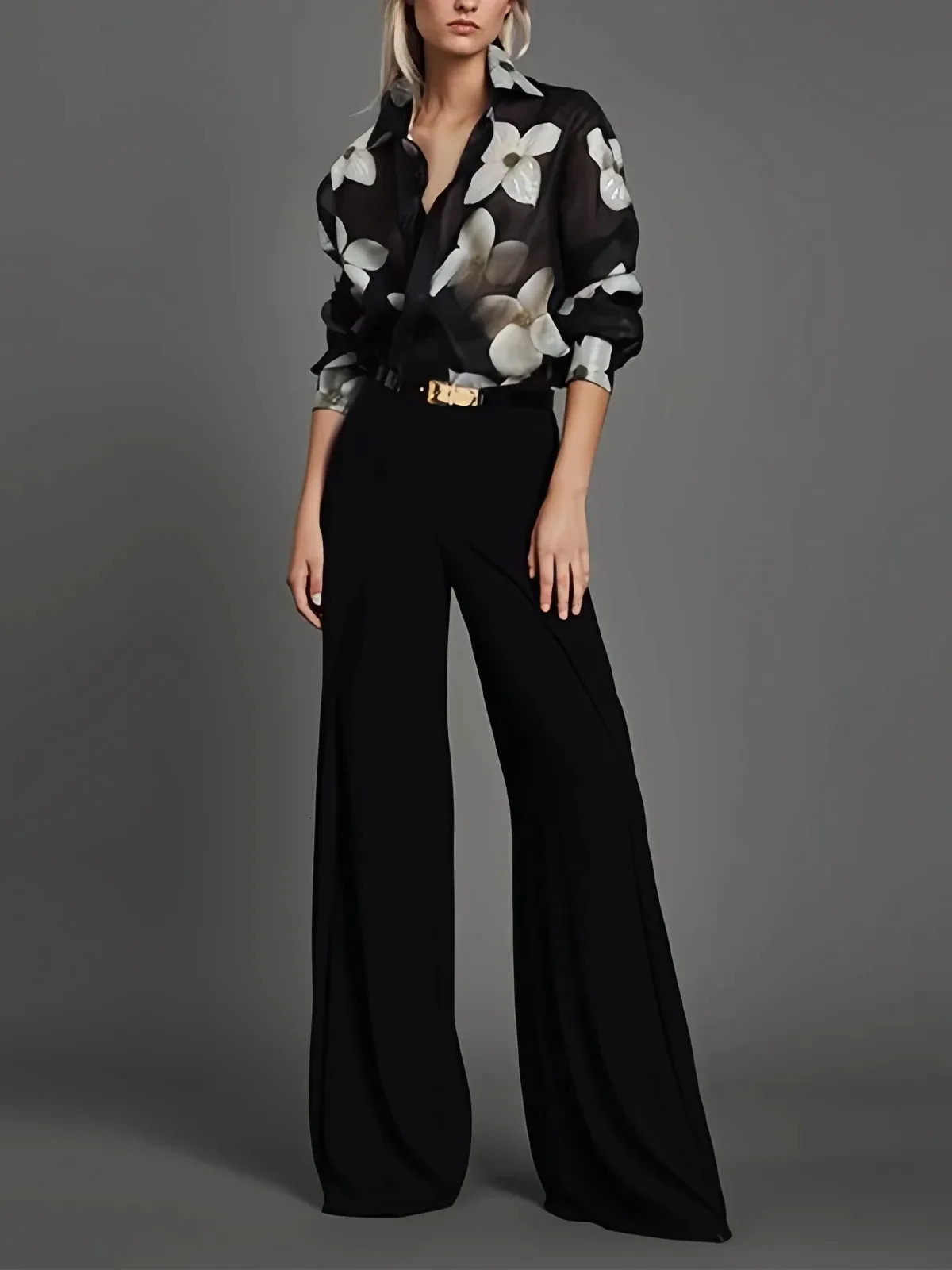 Spring Summer Long Sleeves Loose Floral Printed Lapel Blouses Casual Button Office Shirts For Urban Lady 250310