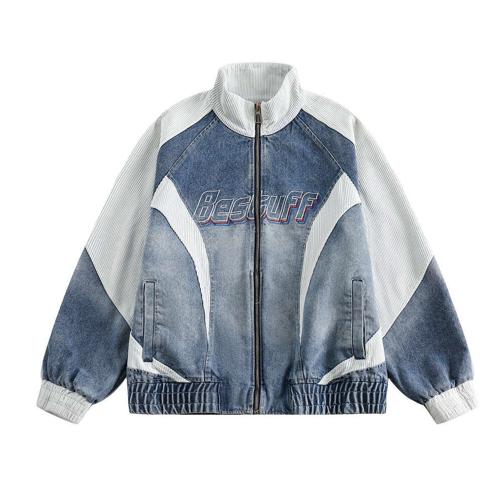Jiayiku Trendy Brand 2025 New American Washed Cowboy Jacket Men's Motorcycle Style Premium Splicing Coat