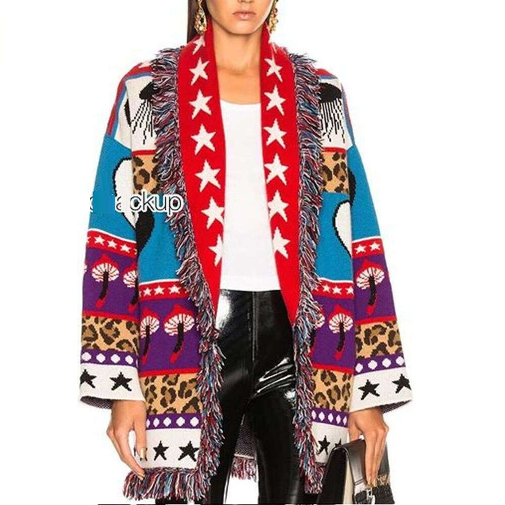Niche Star Jacquard Long Sleeved Knitted Cardigan Fashionable Loose Bohemian Mid Length Jacket For Women