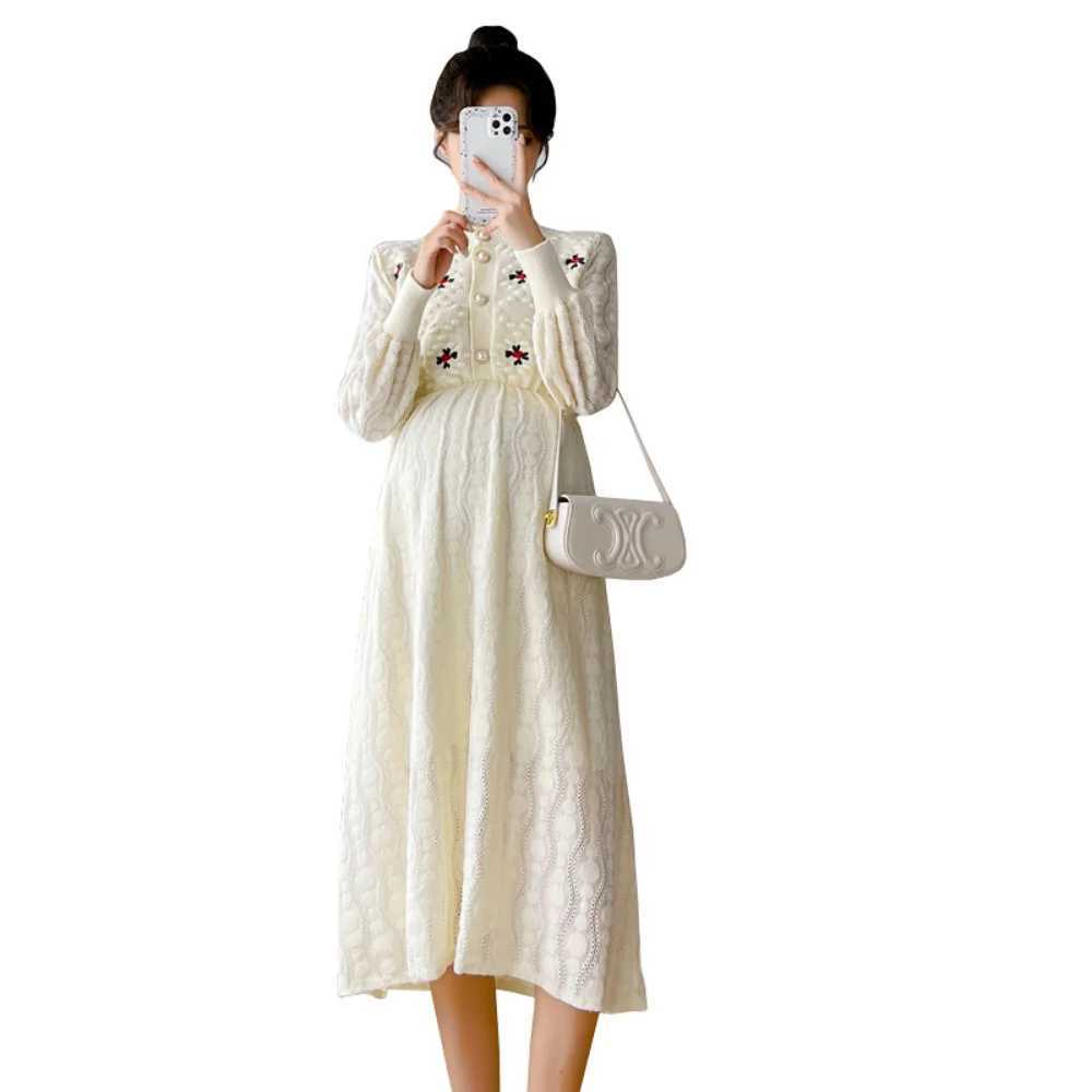 maternity dress Autumn Winter Dress Female Medium Length Bottom Skirt Leisure pregnancy photoshoot dress pregnant women clothingT250311
