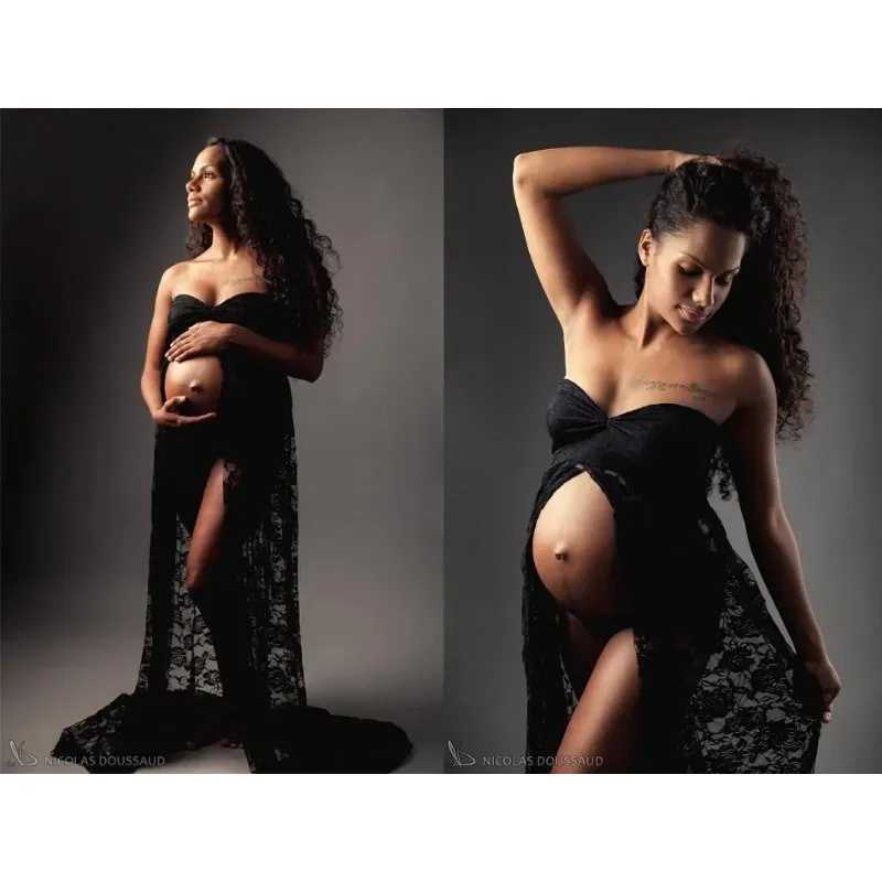 Sleeveless Lace Pregnant One Line Neck Tailed Bra Photography Maternity Dress for Photoshoot Pregnancy Women X250224
