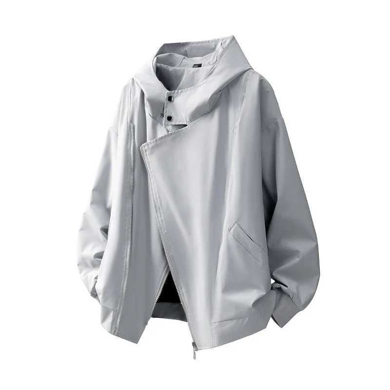 2025 Spring Mens Jackets Double Zippers Design Windbreaker Solid Color Casual Outdoor Hooded Jacket Sport OuterwearT250311