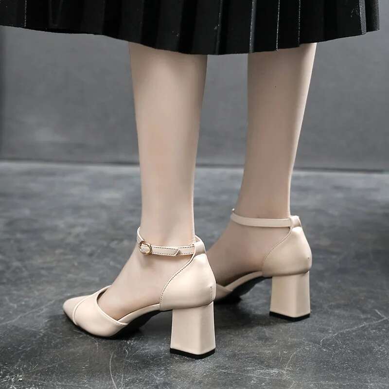 High Heel Thick High Heels Small Pointed Women Shoes Large Size Black Heel Summer Sandals