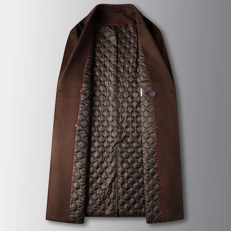 Men's 2024 Autumn/Winter Long Double Breasted Cotton Wool Windbreaker Youth Business Single-Sided Woolen Warm Coat