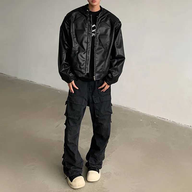 Niche Structure Design High-end Motorcycle Mens Washed PU Leather Jacket 2025 Spring Autumn New Fashion CoatT250311