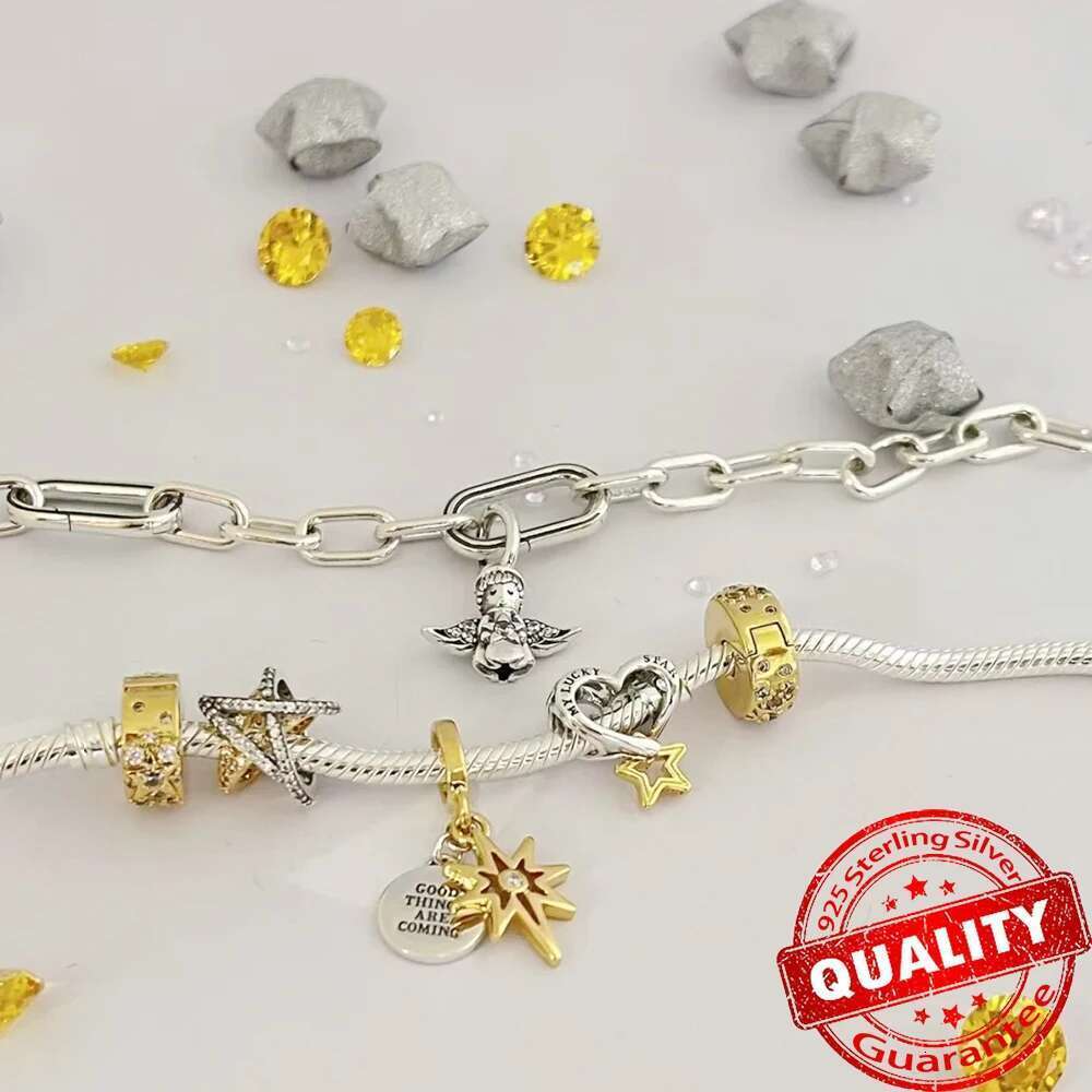 925 Sterling Silver Sparking Bow beads North Star Lucky Love Heart Dangle Charm Fits Bracelet For DIY Necklace Charm Gift for women