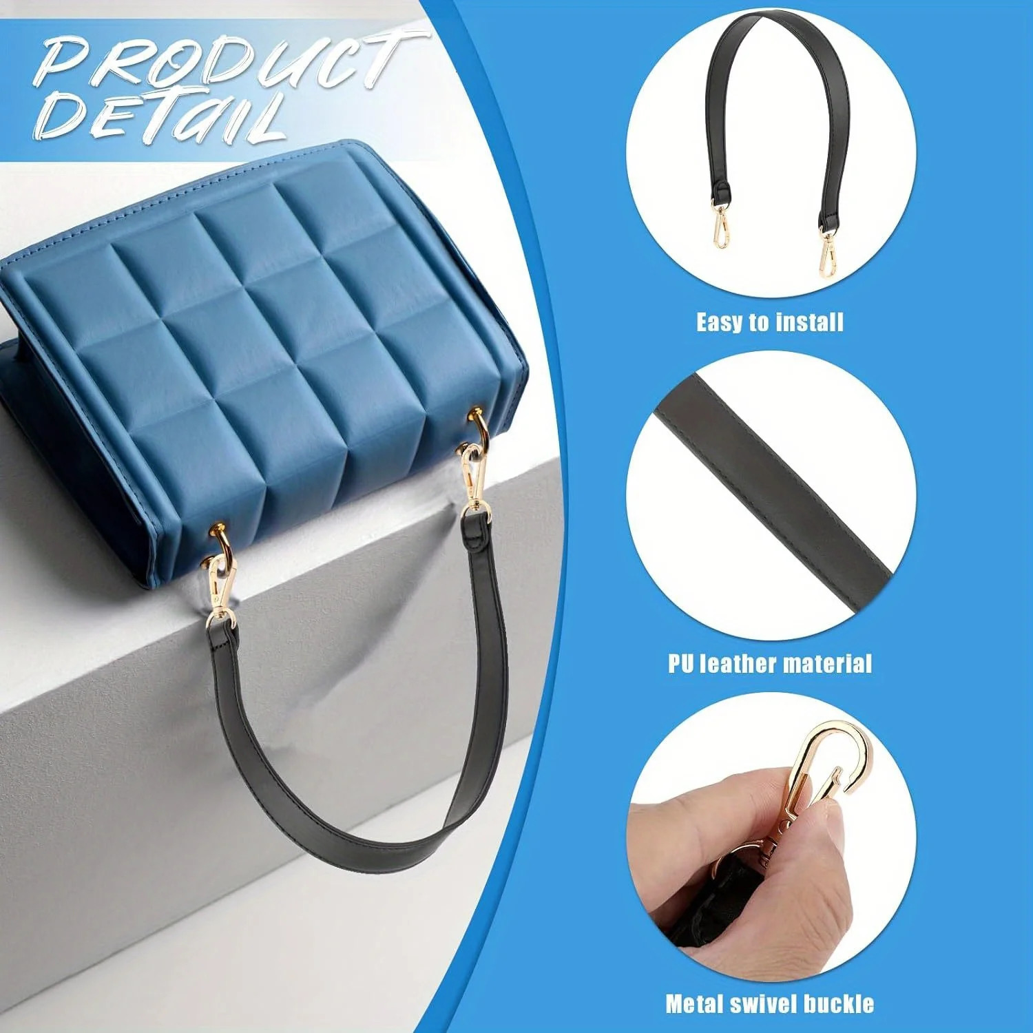 Shoulder bag black leather wallet shoulder strap handle 19 inch alternative with sliding buckle 250311