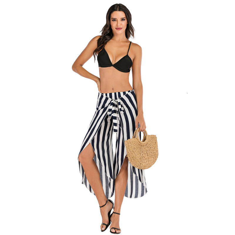 Fashion Women's Knitted Thick Vertical Stripes Loose Flowing Heart Machine Strap Seven Quarter Wide Leg Pants