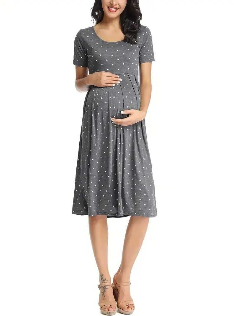 Womens Maternity Short Sleeve Crew Neck Striped Casual Dress Pregnancy Clothes For SummerT250311
