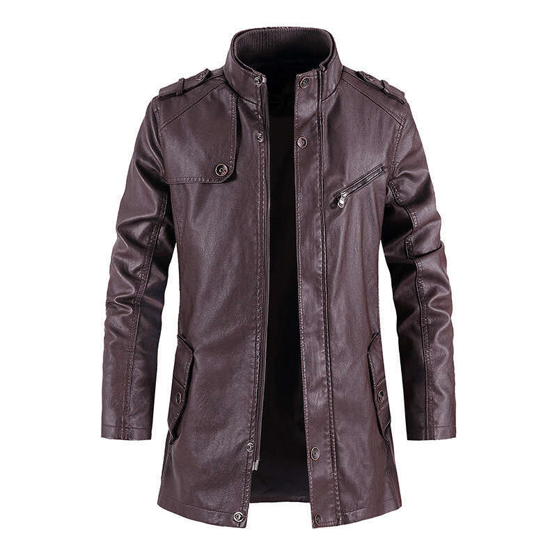 Coat, Windbreaker, Leather Men's Mid To Long Autumn Winter New Style, High-End Casual Jacket, Rugged And Handsome