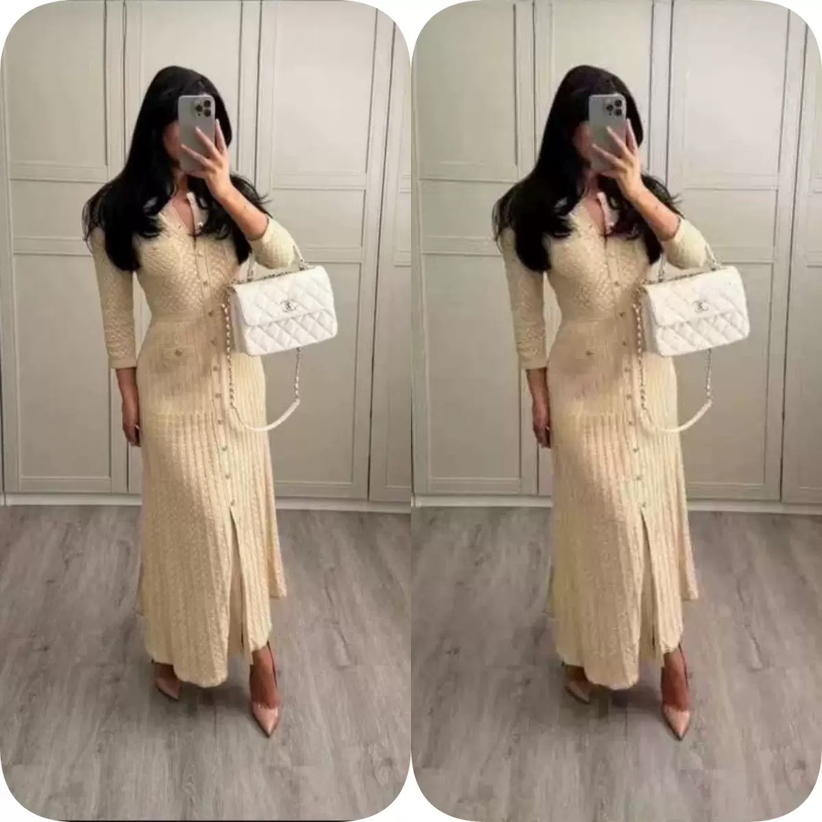 Sandro Dress with Sandro logo style skirt, high-end dress, sleeveless pearl knit