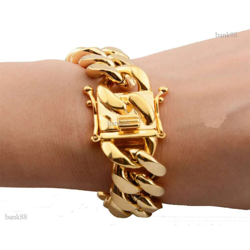 8mm/10mm/12mm/14mm/16mm/18mm Mens 18K Gold Plated Stainless Steel Bracelets High Polished Miami Cuban Link Punk Curb Gold Bracelets
