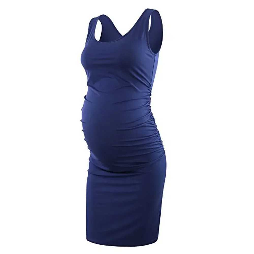 Maternity Dresses Summer Women Pregnany Sleeveless Crew Neck Solid Color Patterns Tank Pregnant Bodycon DressT250311