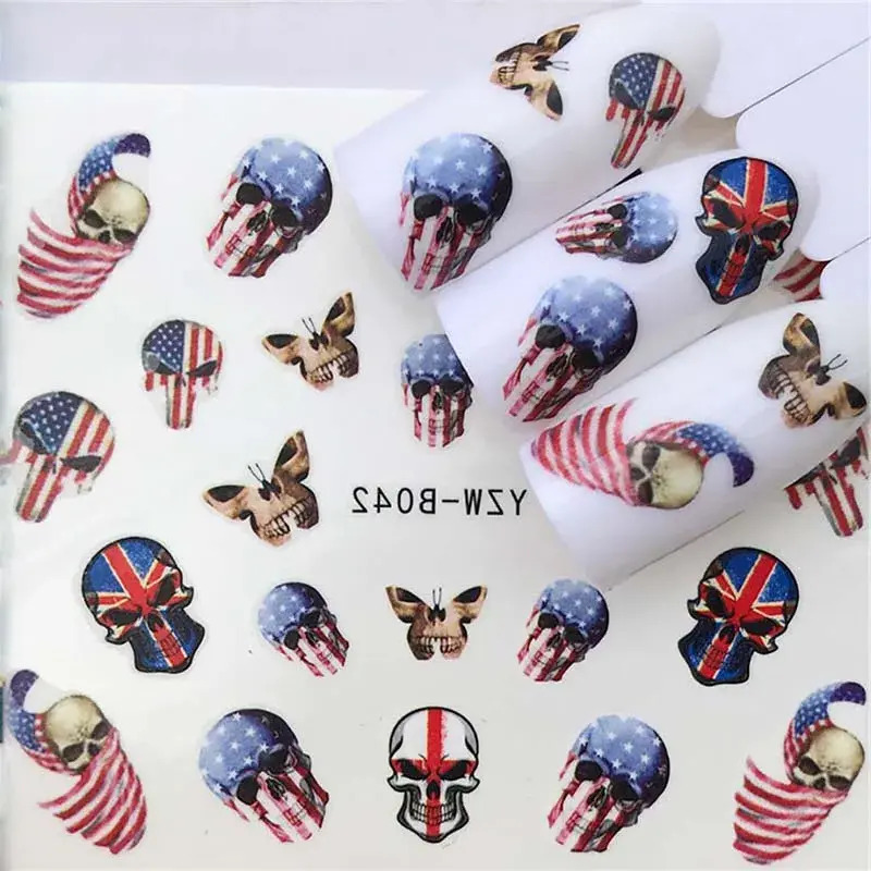 Update Self-Adhesive Halloween Stickers Cool Skull Nail Sticker Decals For Nails Art Decorations Finger Beauty Wraps