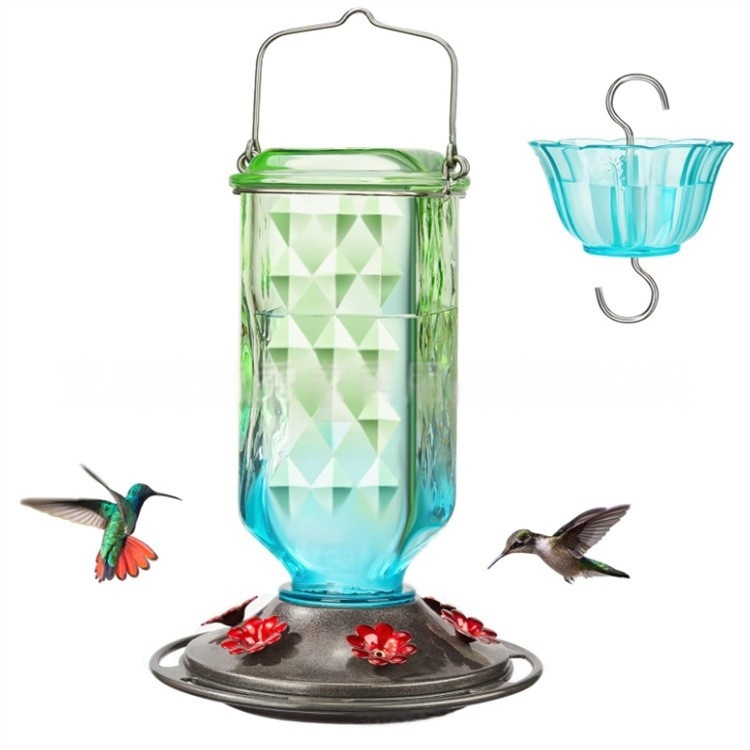 Kingsyard 24oz Glass Hummingbird Feeder for Outdoor Hanging, with Ant Moat & 6 Feeding Port, Bird Nectar Feeder for Garden decoration