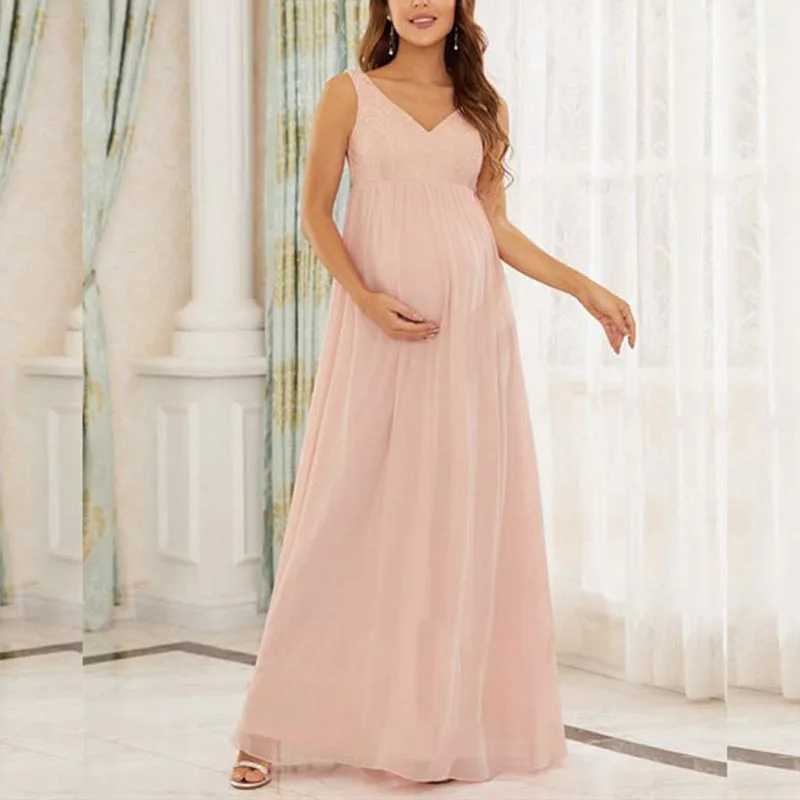 Elegant Maternity Dresses For Photo Shoot Pregnant Women Solid Mesh Yarn V Neck Pregnancy Photography Maternity Sleeveless DressT250311