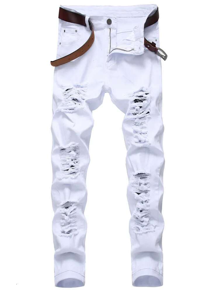 2025 Men s Straight Leg Denim Pants Men s White Flag Printed Fashion Designer High quality Jeans Elastic Slim Fit Casual Pentagram Hip hop Plus Size P