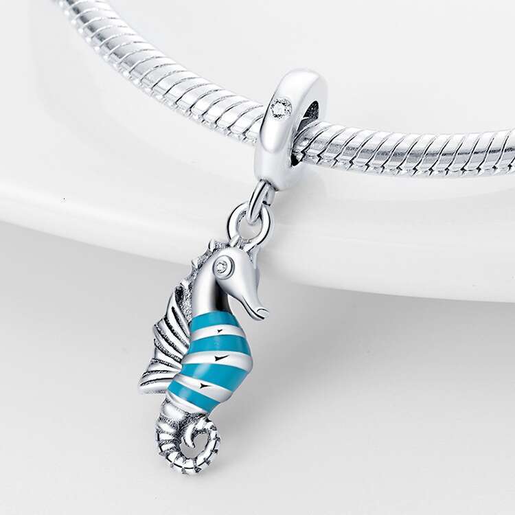 Hot selling ocean blue wind dolphin seahorse pendant beads Charms Fit 925 Sterling Silver Bracelet DIY jewelry accessories For women